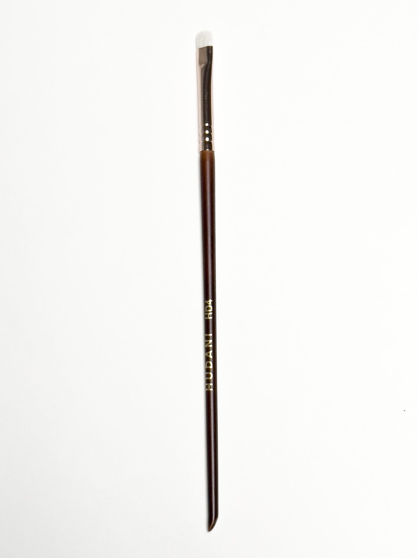 This is a very small detailed eyeshadow brush and it has a wooden handle.